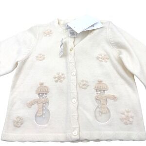 NWT Cream Snowman Snowflake Button Sweater 18M Talbot Christmas Cardigan